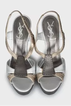 Silver leather stiletto heel sandals