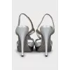 Silver leather stiletto heel sandals