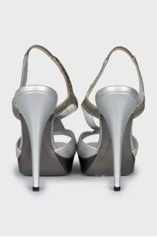Silver leather stiletto heel sandals