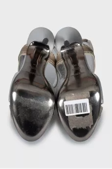 Silver leather stiletto heel sandals