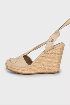 Textile wedge sandals with laces
