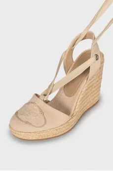 Textile wedge sandals with laces