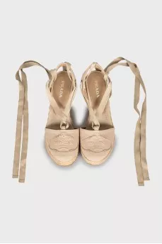 Textile wedge sandals with laces