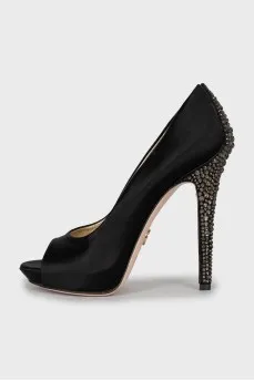 Textile shoes decorated with rhinestones