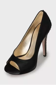 Textile shoes decorated with rhinestones