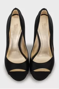 Textile shoes decorated with rhinestones