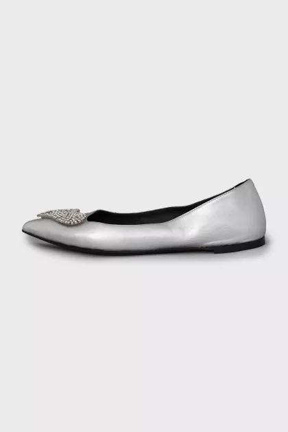 Silver ballet flats with rhinestones