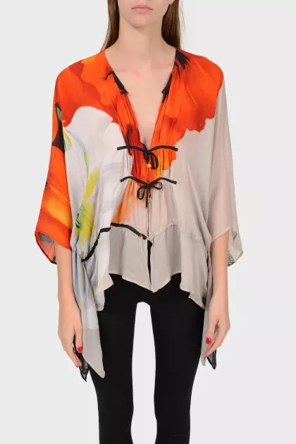 Silk tunic with lacing