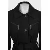 Jacket with a belt, buttons and a zipper