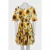 Sunflower print off shoulder dress