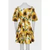 Sunflower print off shoulder dress