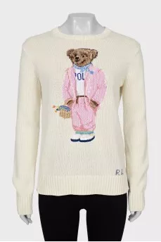Beige sweater with signature embroidery