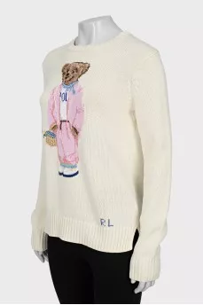 Beige sweater with signature embroidery