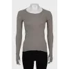 Long sleeve cashmere and silk top with slits on the cuffs