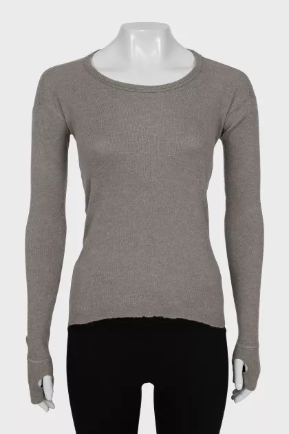 Long sleeve cashmere and silk top with slits on the cuffs
