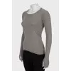 Long sleeve cashmere and silk top with slits on the cuffs