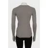 Long sleeve cashmere and silk top with slits on the cuffs