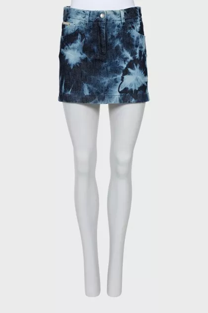 Denim mini skirt with print