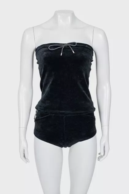 Velour suit of top and shorts