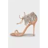 Suede sandals with crystal fringe