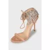 Suede sandals with crystal fringe