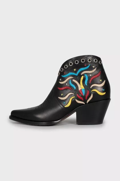 Leather Cossacks with embroidery and eyelet