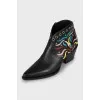 Leather Cossacks with embroidery and eyelet