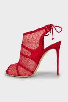 Suede and mesh heeled sandals