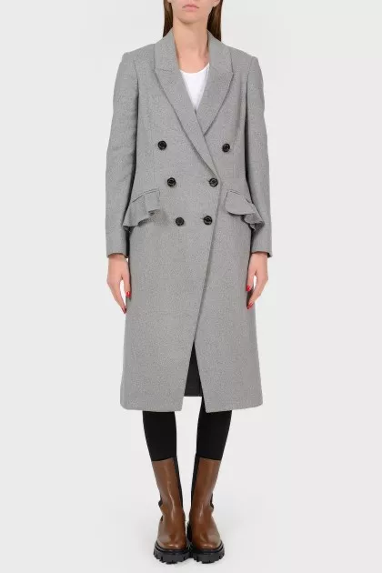 Gray wool coat with asymmetrical buttons