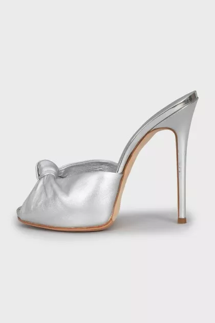 Silver leather mules
