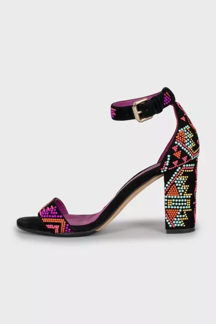 Textile sandals with relief decor