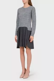 Two-tone wool dress with button-down skirt
