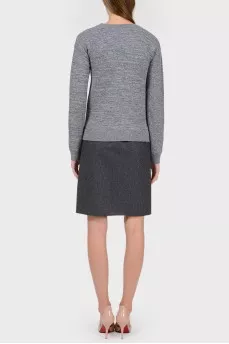 Two-tone wool dress with button-down skirt