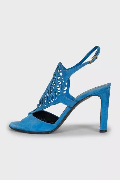 Suede sandals with perforated heels