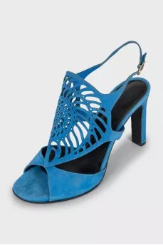 Замшеві босоніжки на підборах з перфорацією