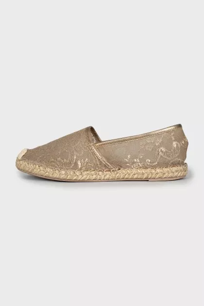 Textile espadrilles with gold pattern