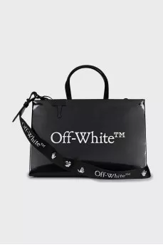 Leather bag with brand logo