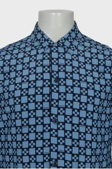 Men's Blue Geometric Print Shirt