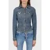 A fitted jeans jacket with a decorative line