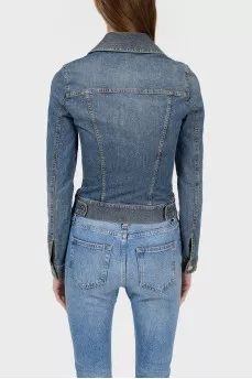 A fitted jeans jacket with a decorative line