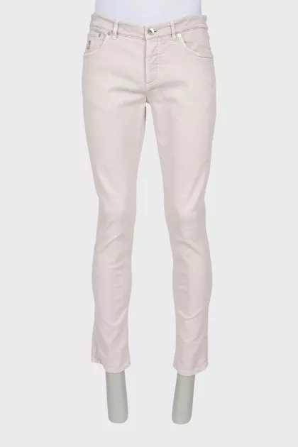 Men's Beige Button Jeans