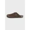Suede mules with fur insole