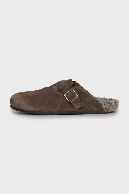 Suede mules with fur insole