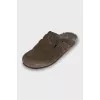 Suede mules with fur insole