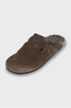 Замшевые мюли с меховой стелькой 