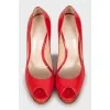 Patent leather open toe shoes
