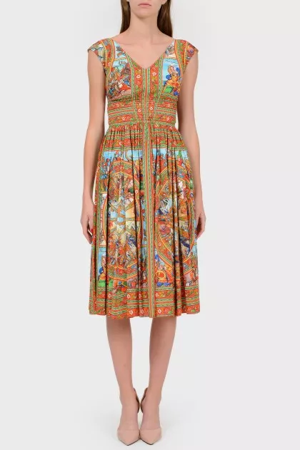 Bright dress with a deep neckline
