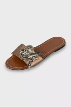 Textile flip flops with rhinestones