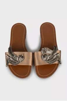 Textile flip flops with rhinestones