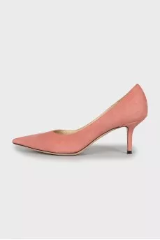 Pink suede pumps